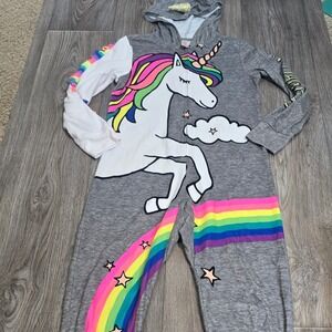 Justice‎ Girls' Unicorn Rainbow Hooded Pajama Jumpsuit Size 12 Sleepwear